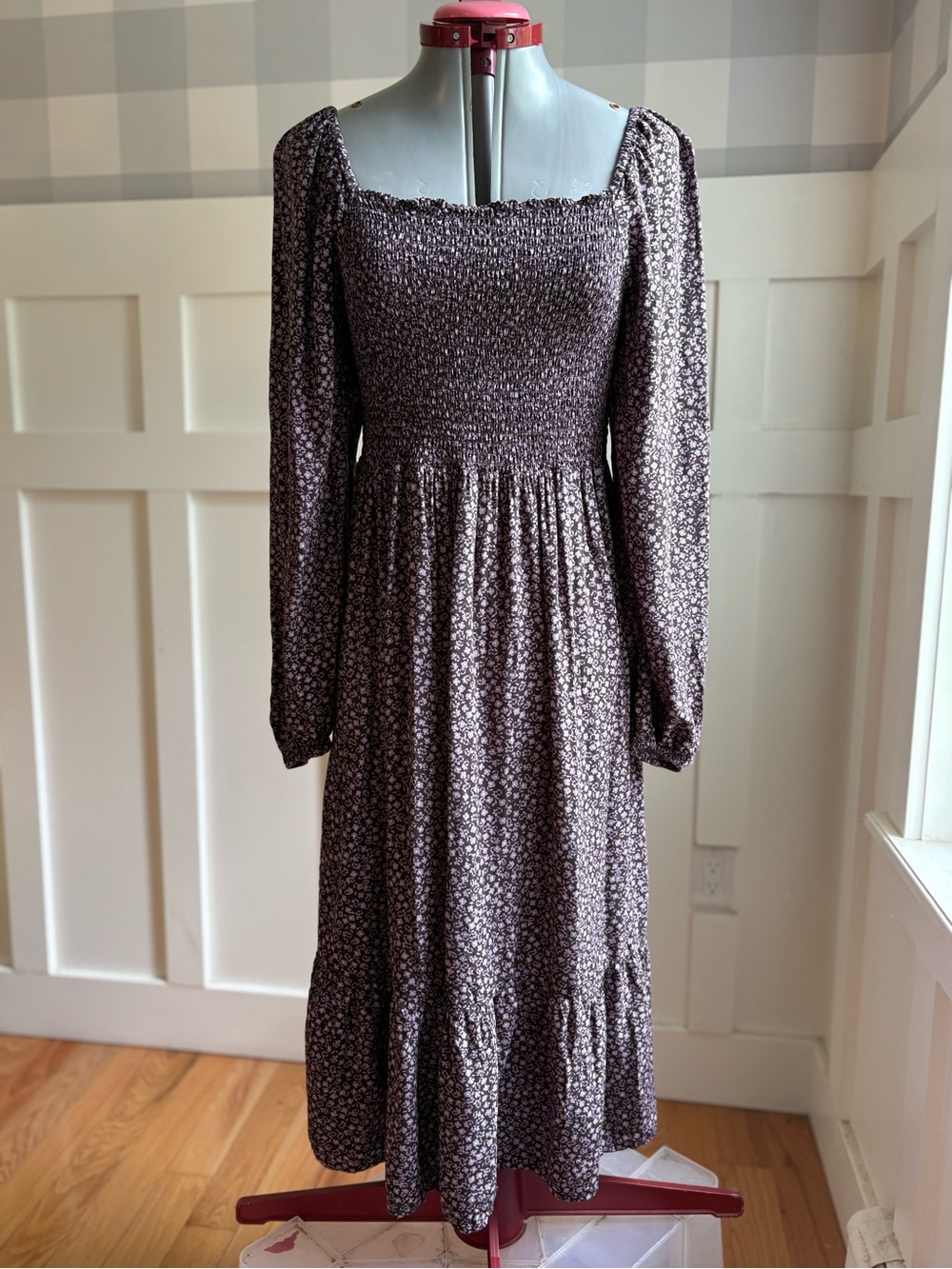 GAP Plum Floral Square-Neck Midi Dress Medium - Picture 6 of 7
